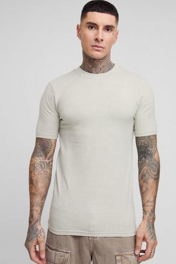 Tall Washed Muscle Fit T-shirt in Natural stone