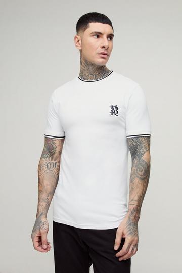 Tall Geborduurd Muscle Fit T-Shirt In Wit white