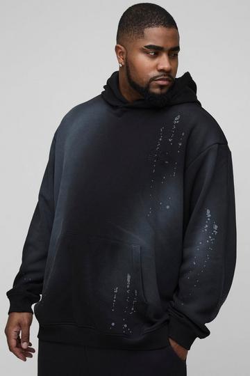 Plus Oversized Embroidered Spray Wash Hoodie black