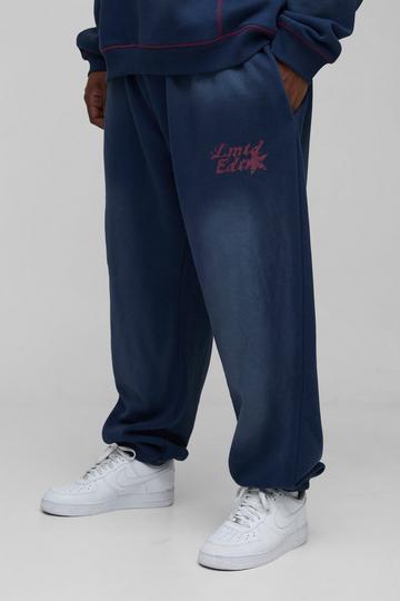 Navy Plus Oversized Contrast Stitch Limited Spray Wash Jogger