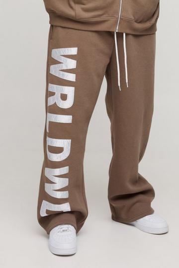 Brown Plus Relaxed Satin Applique WRLDWD Jogger