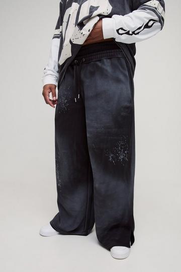 Plus Wide Fit Boxer Spray Wash Embroidered Split Hem Jogger black