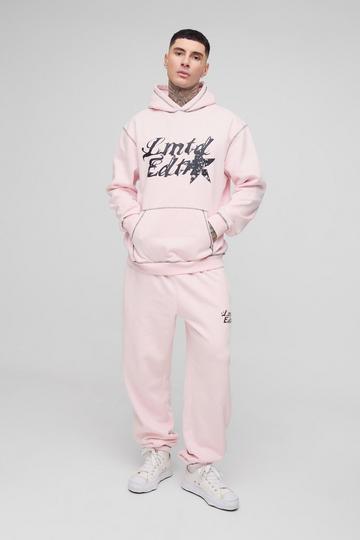 Tall Oversized Contrast Stitch Lmted Hooded Tracksuit pink