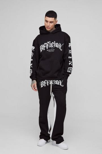 Tall Oversized Official Embroidery Hooded Relaxed Flare Tracksuit black