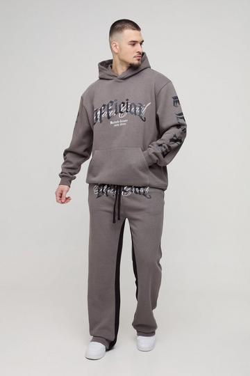 Tall Oversized Official Embroidery Hooded Relaxed Flare Tracksuit charcoal