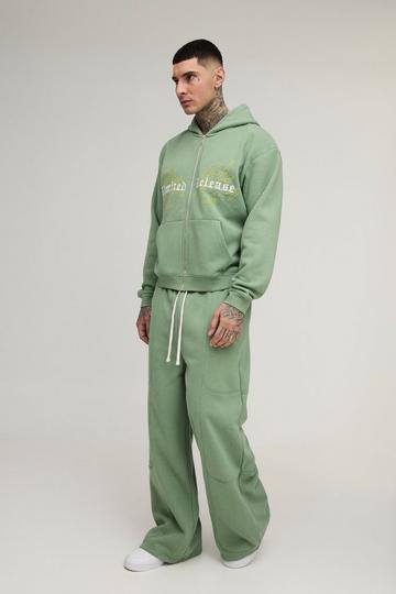 Tall Oversized Boxy Seam Detail Limited Hooded Wide Fit Tracksuit green