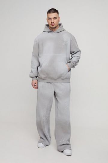 Tall Oversized Embroidered Spray Wash Wide Fit Boxer Jogger Tracksuit grey