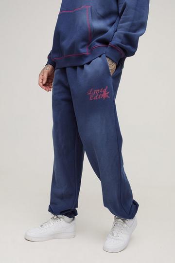 Navy Tall Oversized Contrast Stitch Lmted Spray Wash Jogger