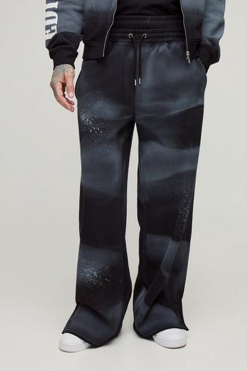 Tall Wide Fit Boxer Spray Wash Embroidered Split Hem Jogger black