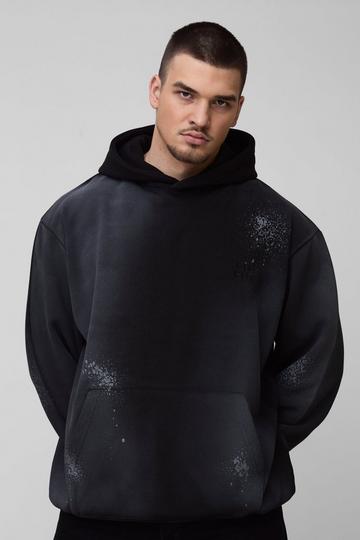 Tall Oversized Embroidered Spray Wash Hoodie black