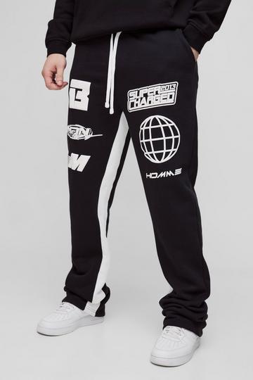 Tall Puff Print Slim Flare Stacked Gusset Jogger black