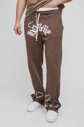 Tall Baggy Hartjes Joggingbroek Met Dubbele Tailleband brown