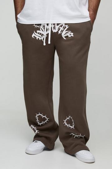 Plus Baggy Hartjes Joggingbroek Met Dubbele Tailleband brown