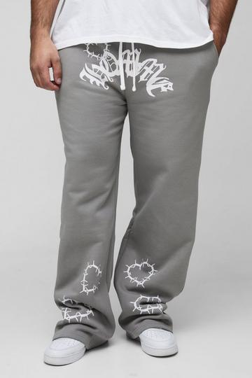 Plus Baggy Hartjes Joggingbroek Met Dubbele Tailleband charcoal