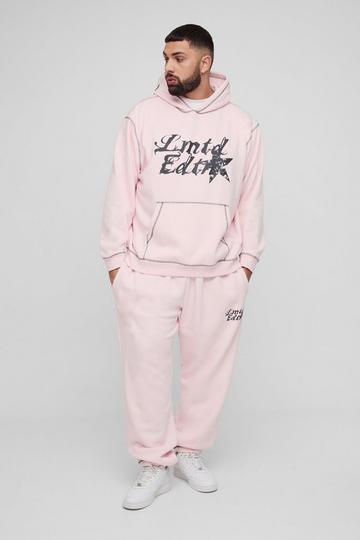 Pink Plus Oversized Boxy Contrast Stitch Lmted Hooded Tracksuit