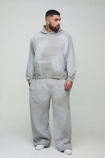 Plus Oversized Embroidered Spray Wash Wide Fit Boxer Jogger Tracksuit grey