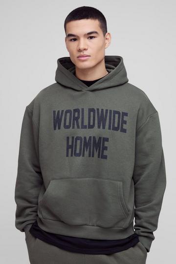 Oversized Boxy Worldwide Print Hoodie khaki