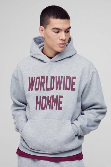 Oversized Boxy Worldwide Print Hoodie grey marl