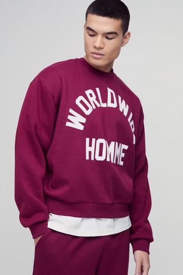 Burgundy Red Oversized Boxy Worldwide Print Sweatshirt