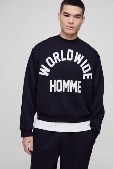 Oversized Boxy Worldwide Print Sweatshirt black