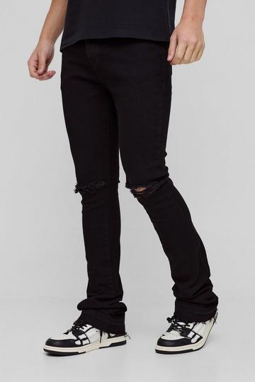 Skinny Stacked Flared Ripped Knee Jeans black