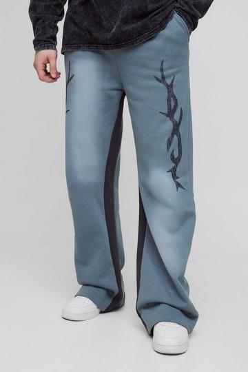 Tall Baggy Spray Wash Joggingbroek Met Print En Wijde Pijpen slate