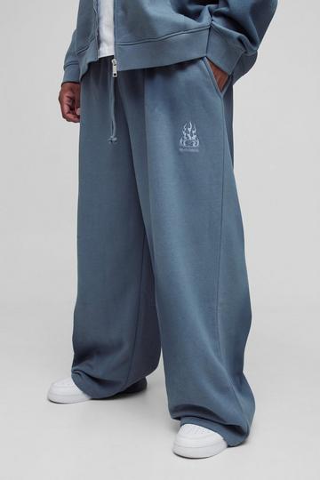 Plus Wide Leg Embroidered Spray Wash Jogger charcoal