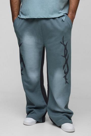 Plus Baggy Spray Wash Joggingbroek Met Print En Wijde Pijpen slate