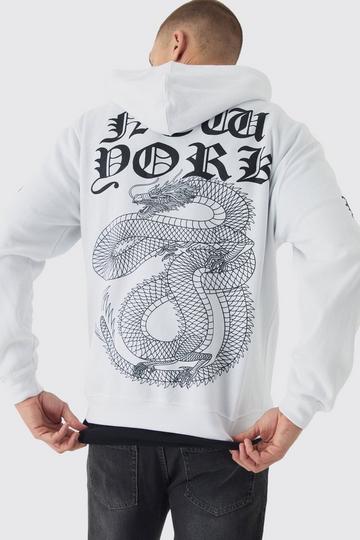 New York Print Zip Through Hoodie white