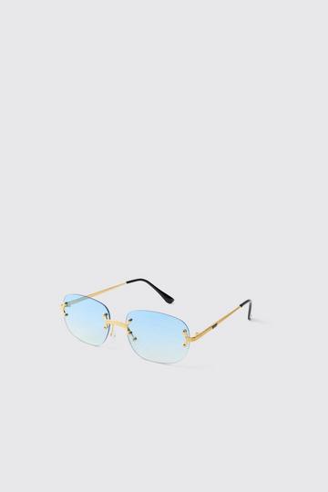 Rimless Temple Detail Sunglasses blue