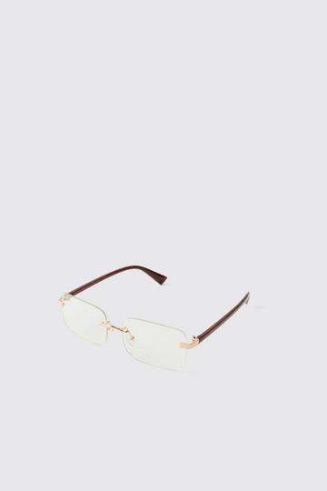 Rimless Rectangle Lens Sunglasses gold