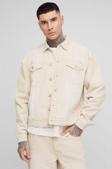 Tall Washed Boxy Oversized Denim Jacket stone