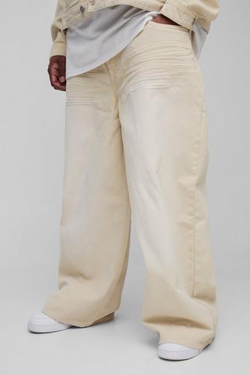 Stone Beige Plus Washed Baggy Jeans