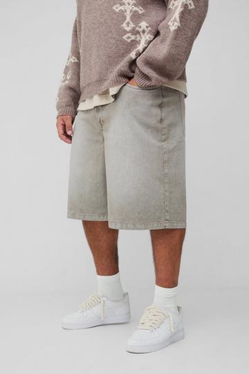 Plus Washed Relaxed Fit Jorts taupe