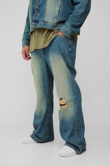 Plus Getinte Gescheurde Flared Jeans green