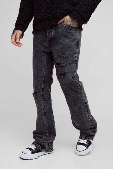 Tall Onbewerkte Acid Wash Gebleekte Flared Slim Fit Jeans Met Wijde Pijpen En Gusset Paneel washed black