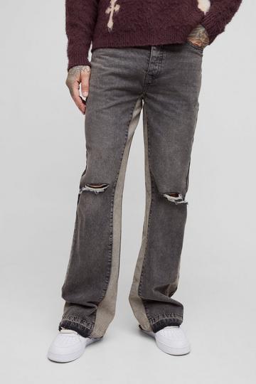 Tall Relaxed Rigid Flare Knee Rip Jeans stone