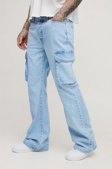 Tall Relaxed Rigid Flare Cargo Jeans light blue