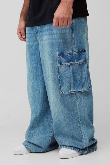 Plus Cargo Parachute Denim Jeans Met Geplooide Taille antique blue