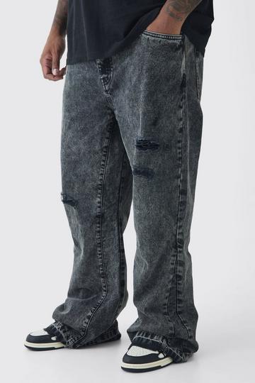 Plus Slim Rigid Flare Distressed Gusset Panel Acid Washed Jeans washed black