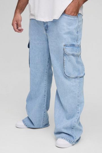 Plus Onbewerkte Baggy Cargo Jeans Met Wijde Pijpen light blue