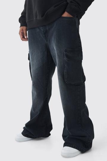 Plus Relaxed Rigid Flare Cargo Jeans washed black