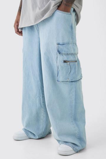 Plus Onbewerkte Baggy Cargo Jeans light blue