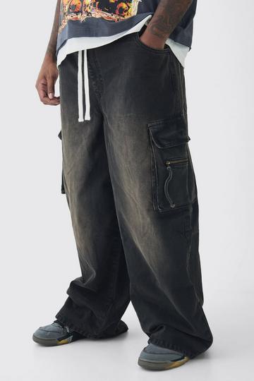 Plus Baggy Rigid Cargo Jeans brown