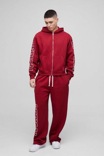 Oversized Boxy Official Zip Through Hooded Tracksuit burgundy