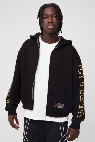 Black Oversized Boxy Official Zip Through Hoodie