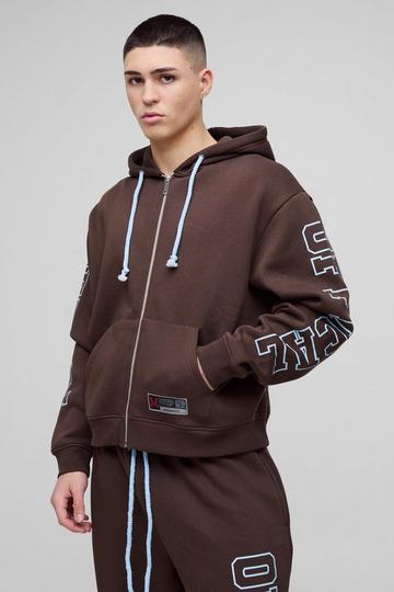 Chocolate Brown Oversized Boxy Official Zip Through Hoodie