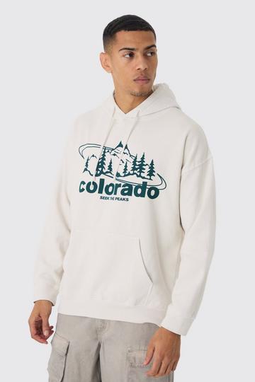 Sand Beige Colarado Mountains Graphic Washed Hoodie