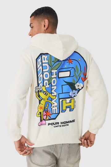 Ecru White Pour Homme Cartoon Graphic Hoodie