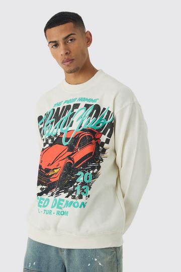 Ecru White Oversized Large Scale Racing Graphic Sweatshirt